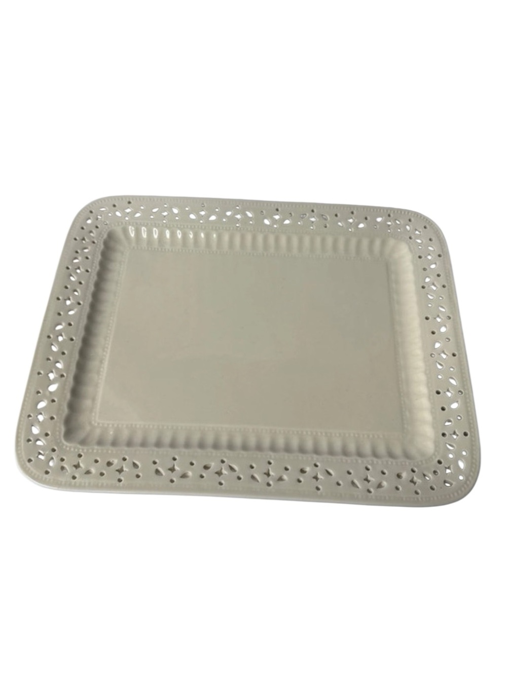 Two’s Company Ivory Cream Ceramic Rectangular Platter with Pierced Edge